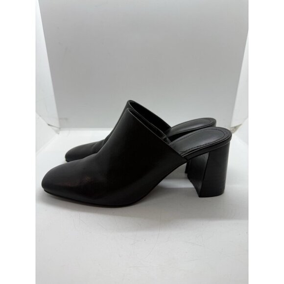 Mark Fisher Square Toe Mule Clog Womens Sz 6.5 Black Leather Chunky Heel Slip On - Picture 3 of 10